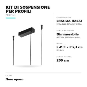 Gea luce pkisdb kit di sospensione per profili con vano per alimentatori dimmerabili nero