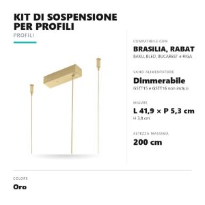 Gea luce pkisdb kit di sospensione per profili con vano per alimentatori dimmerabili oro