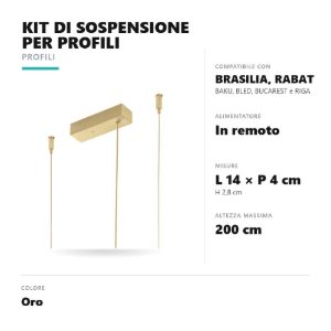 Gea luce pkisb1 kit di sospensione per profili con alimentatore in remoto oro
