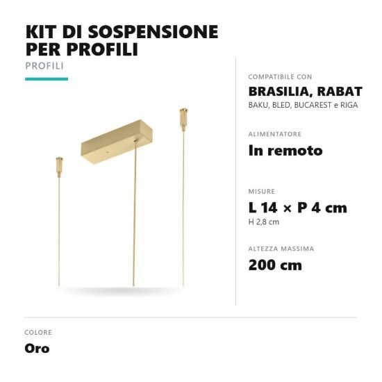 Gea luce pkisb1 kit di sospensione per profili con alimentatore in remoto oro