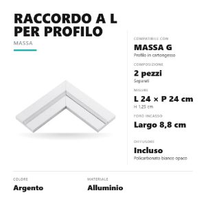 Gea luce pmala1 raccordo a l per profilo da incasso massa g in pannello di cartongesso argento