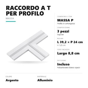 Gea luce pmata1 raccordo a t per profilo da incasso massa p in pannello di cartongesso argento