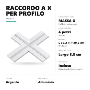 Gea luce pmaxa1 raccordo a x per profilo da incasso massa g in pannello di cartongesso argento