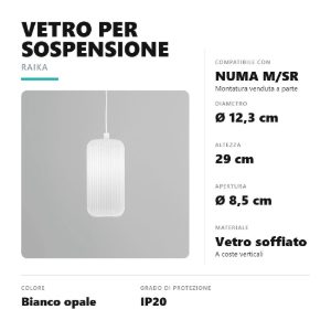 Gea luce raika diffusore piccolo in vetro per lampade a sospensione cilindrico bianco opale