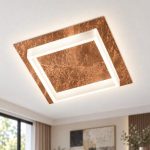 Plafoniera led 28w cct 3000k 4000k moderna quadrata foglia rame