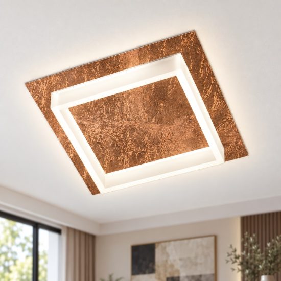 Plafoniera led 28w cct 3000k 4000k moderna quadrata foglia rame
