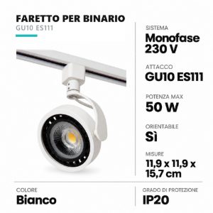 Faretto per binario monofase gu10 es111 orientabile bianco