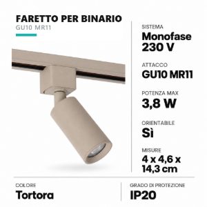 Faretto per binario monofase cilindrico gu10 mr11 orientabile tortora