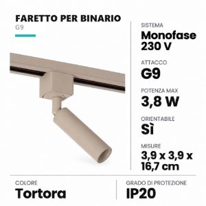 Faretto per binario monofase cilindrico g9 orientabile tortora