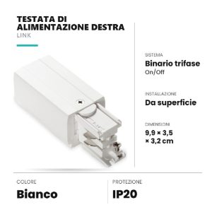 Ideal lux link testata di alimentazione destra per binario trifase da superficie on-off bianca