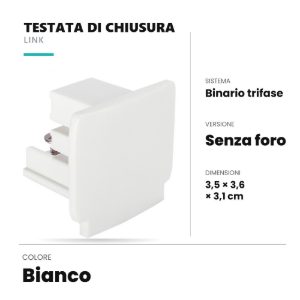 Ideal lux link testata di chiusura senza foro per binario trifase bianca