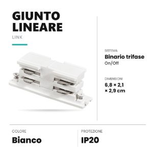 Ideal lux link giunto lineare per binario trifase on-off bianco