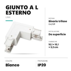 Ideal lux link giunto a l esterno per binario trifase da superficie on-off bianco