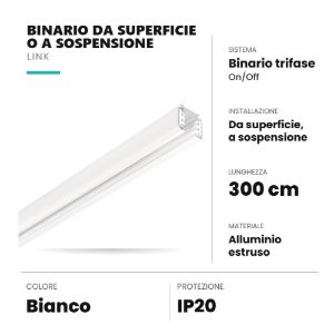 Ideal lux link binario trifase da superficie o a sospensione 3m on-off bianco