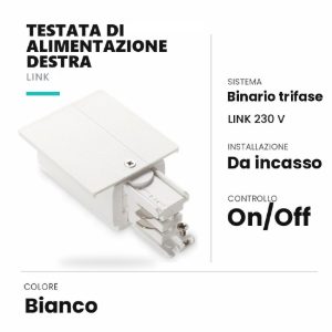 Ideal lux link testata di alimentazione destra per binario trifase da incasso on-off bianca