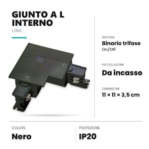 Ideal lux link giunto a l interno per binario trifase da incasso on-off nero
