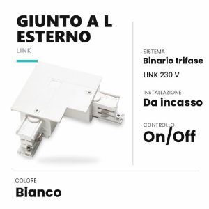 Ideal lux link giunto a l esterno per binario trifase da incasso on-off bianco