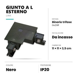 Ideal lux link giunto a l esterno per binario trifase da incasso on-off nero