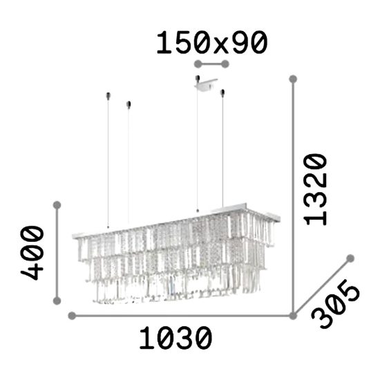 Ideal lux martinez lampadario 8 luci e14 103cm per sala da pranzo classico oro con pendenti