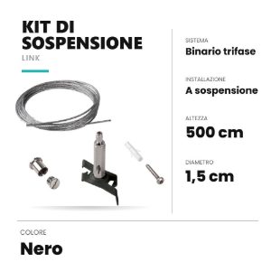 Ideal lux link kit di sospensione 5m per binario trifase nero
