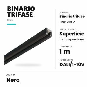 Ideal lux link binario trifase da superficie o a sospensione 1m dali/1-10v nero