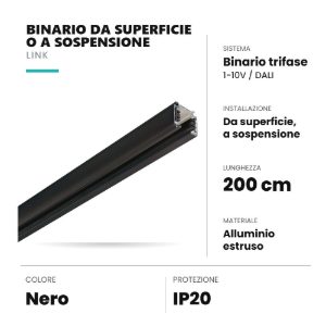 Ideal lux link binario trifase da superficie o a sospensione 2m dali/1-10v nero
