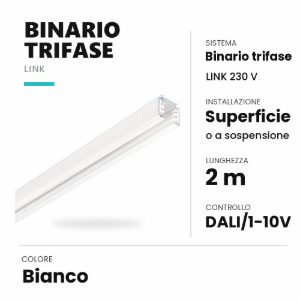 Ideal lux link binario trifase da superficie o a sospensione 2m dali/1-10v bianco