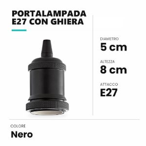 Ideal lux portalampada e27 con ghiera nero