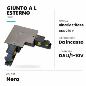 Ideal lux link giunto a l esterno per binario trifase da incasso dali/1-10v nero