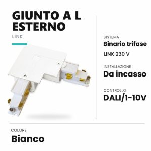 Ideal lux link giunto a l esterno per binario trifase da incasso dali/1-10v bianco