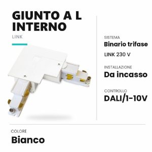Ideal lux link giunto a l interno per binario trifase da incasso dali/1-10v bianco