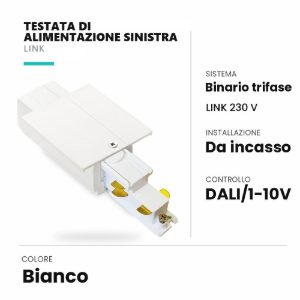 Ideal lux link testata di alimentazione sinistra per binario trifase da incasso dali/1-10v bianca