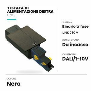 Ideal lux link testata di alimentazione destra per binario trifase da incasso dali/1-10v nera