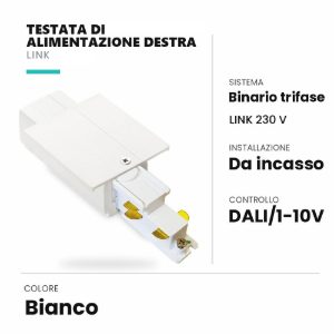 Ideal lux link testata di alimentazione destra per binario trifase da incasso dali/1-10v bianca