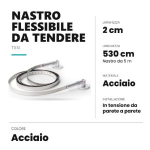Ideal lux tesi nastro flessibile in acciaio da tendere 20mmx5m per strisce led acciaio