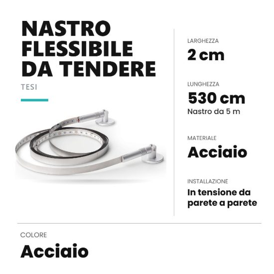 Ideal lux tesi nastro flessibile in acciaio da tendere 20mmx5m per strisce led acciaio