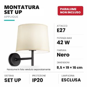 Ideal lux set up montatura per applique e27 19cm nera senza paralume