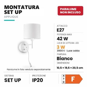 Ideal lux set up montatura per applique e27 con faretto led 3w 3000k 20,5cm bianca senza paralume