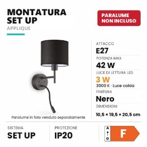 Ideal lux set up montatura per applique e27 con faretto led 3w 3000k 20,5cm nera senza paralume