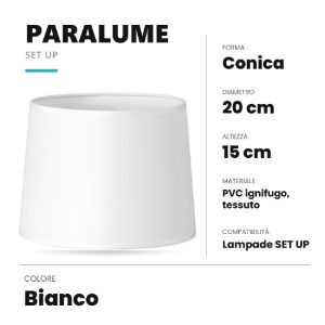 Ideal lux set up paralume conico in tessuto 20x15cm bianco