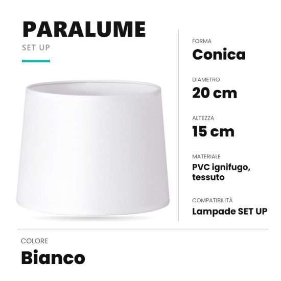 Ideal lux set up paralume conico in tessuto 20x15cm bianco