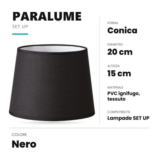 Ideal lux set up paralume conico in tessuto 20x15cm nero