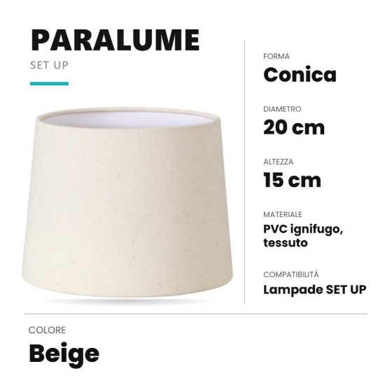 Ideal lux set up paralume conico in tessuto 20x15cm beige