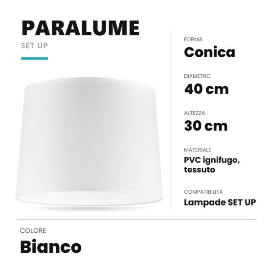 Ideal lux set up paralume conico in tessuto 40x30cm bianco