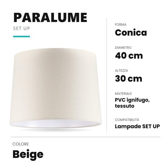 Ideal lux set up paralume conico in tessuto 40x30cm beige