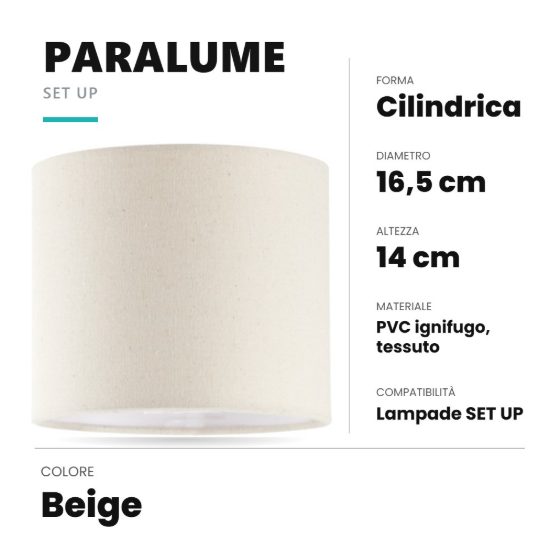 Ideal lux set up paralume cilindrico in tessuto 16x14cm beige