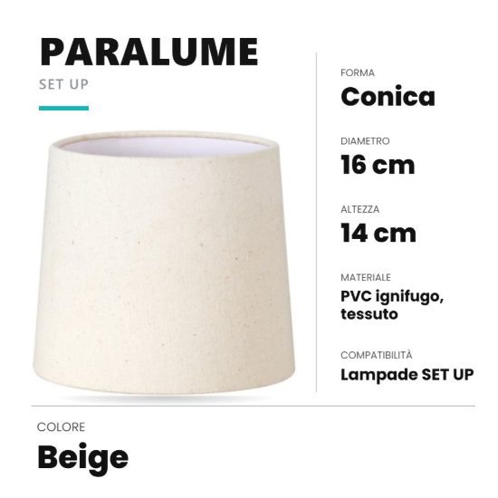 Ideal lux set up paralume conico in tessuto 16x14cm beige