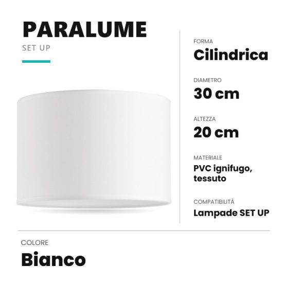 Ideal lux set up paralume cilindrico in tessuto 30x20cm bianco