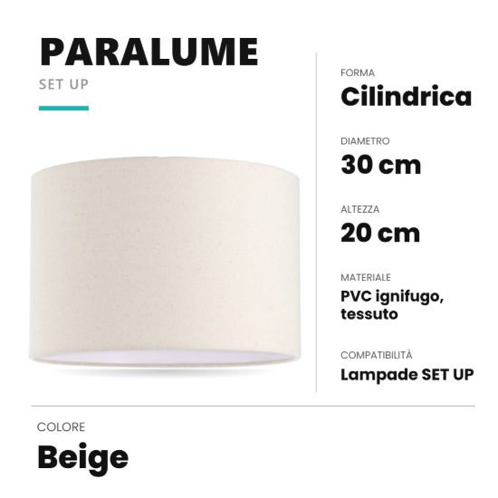 Ideal lux set up paralume cilindrico in tessuto 30x20cm beige