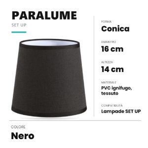 Ideal lux set up paralume conico in tessuto 16x14cm nero